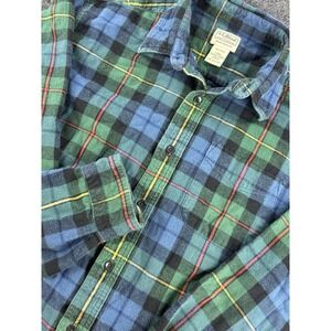 L.L.Bean Flannel Shirt L Reg Plaid Traditional Fit Cotton Blue Green